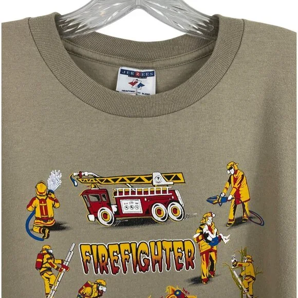 Vintage Jerzees Firefighter Graphic Print Short Sleeve T-shirt Mens Size Large - Picture 3 of 8